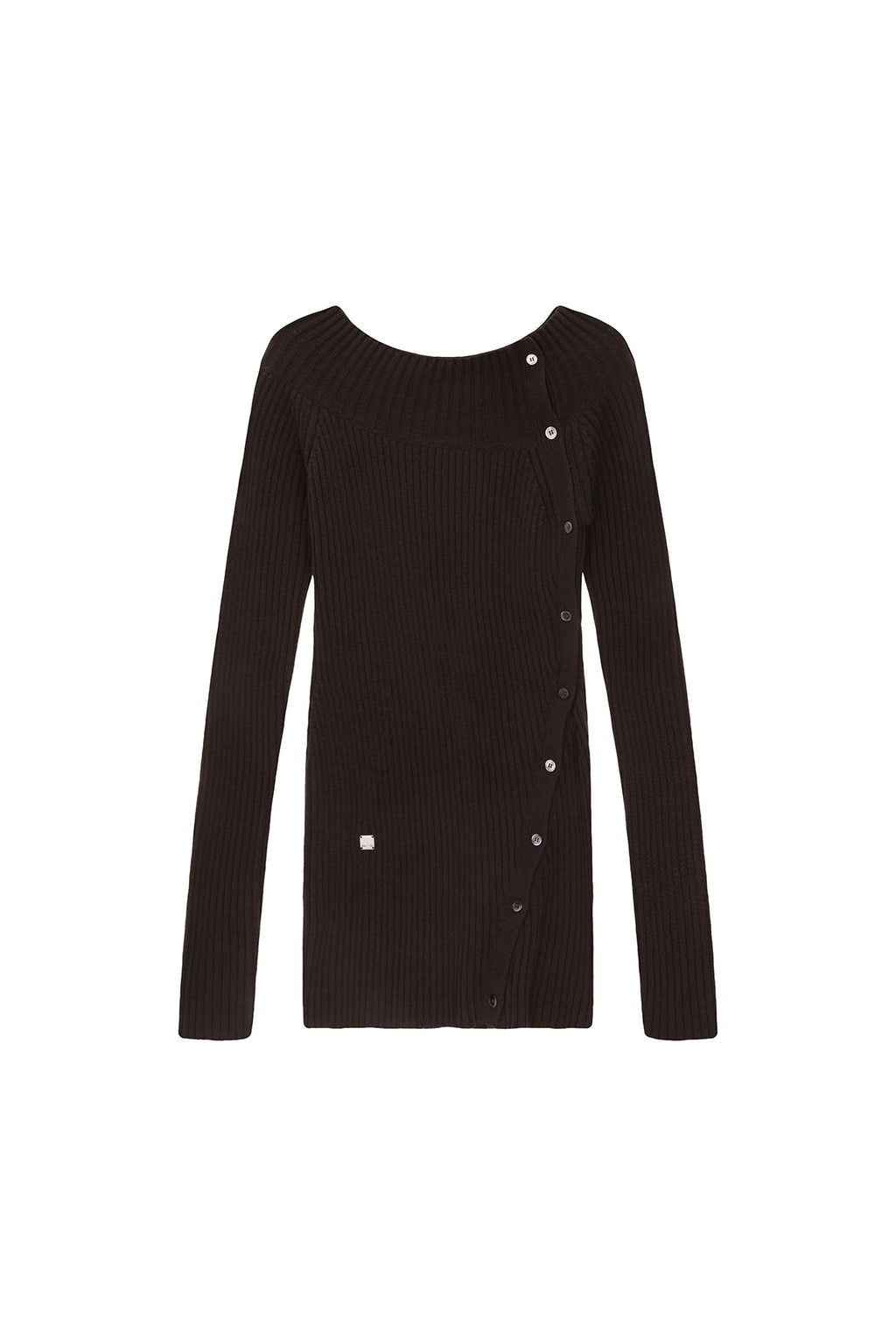 Matin Kim - One Shoulder Button Point Knit Dress (Dark Brown) product image 1 | TRAB K-Fashion Australia