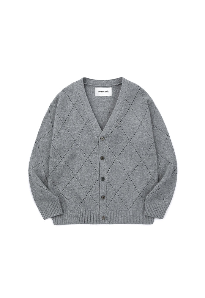 Tonywack - Slashed Argyle Cashmere Cardigan (Grey) product image 5 | TRAB K-Fashion Australia