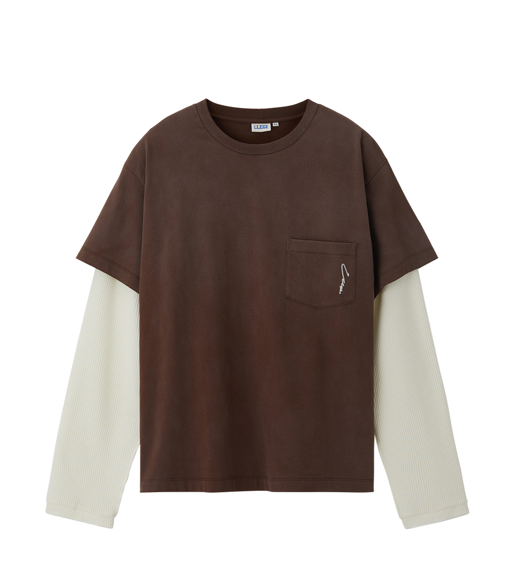 Llege - Waffle Sleeve Layered T-Shirt (Brown) product image 1 | TRAB K-Fashion Australia