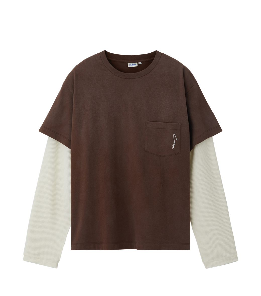Llege - Waffle Sleeve Layered T-Shirt (Brown) product image 1 | TRAB K-Fashion Australia