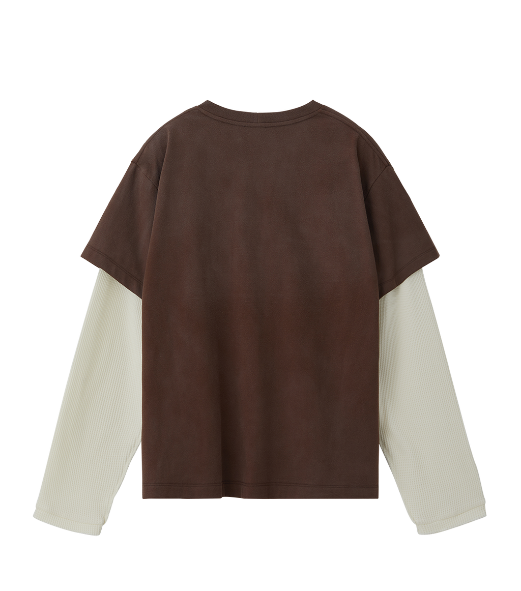 Llege - Waffle Sleeve Layered T-Shirt (Brown) product image 2 | TRAB K-Fashion Australia