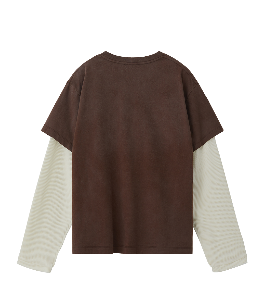 Llege - Waffle Sleeve Layered T-Shirt (Brown) product image 2 | TRAB K-Fashion Australia