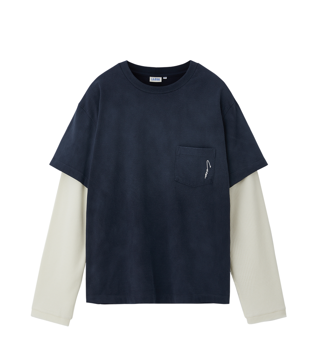 Llege - Waffle Sleeve Layered T-Shirt (Navy) product image 1 | TRAB K-Fashion Australia