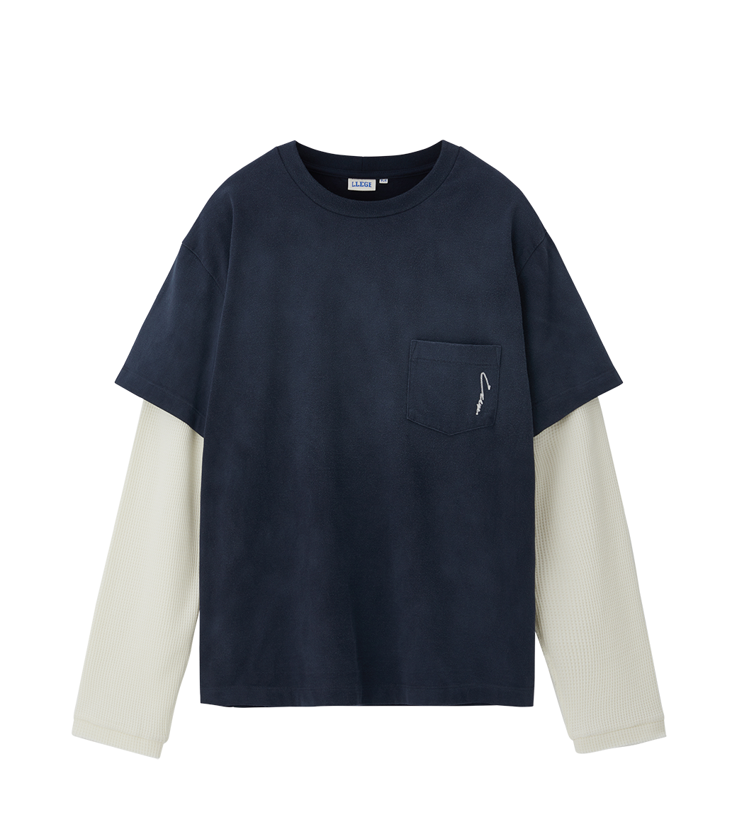 Llege - Waffle Sleeve Layered T-Shirt (Navy) product image 1 | TRAB K-Fashion Australia