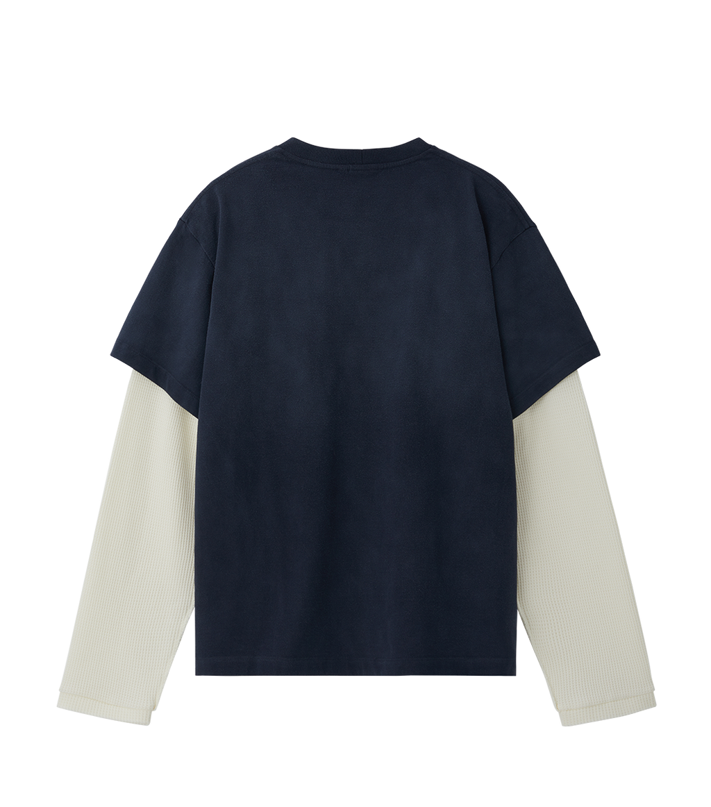 Llege - Waffle Sleeve Layered T-Shirt (Navy) product image 2 | TRAB K-Fashion Australia