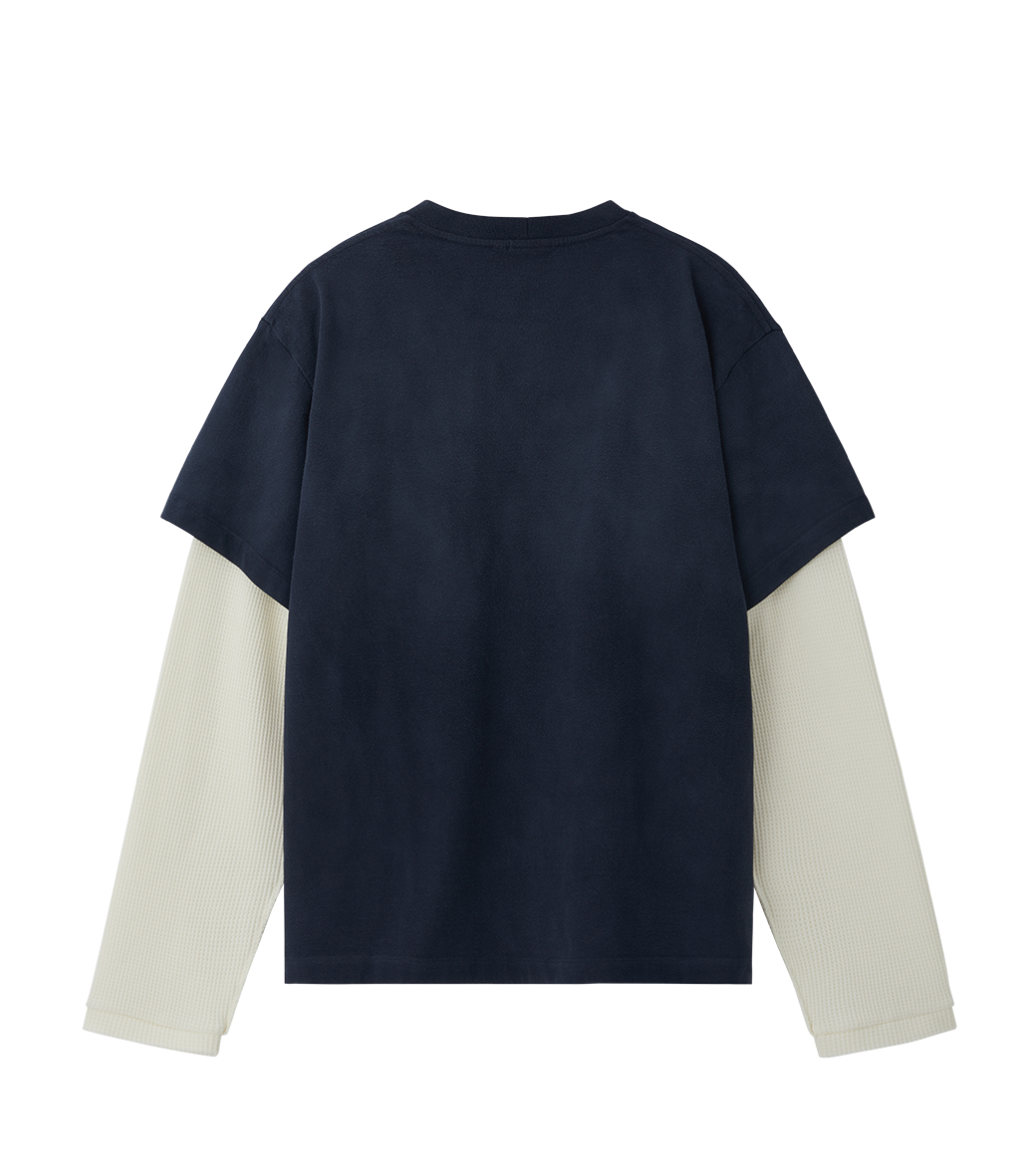 Llege - Waffle Sleeve Layered T-Shirt (Navy) product image 2 | TRAB K-Fashion Australia