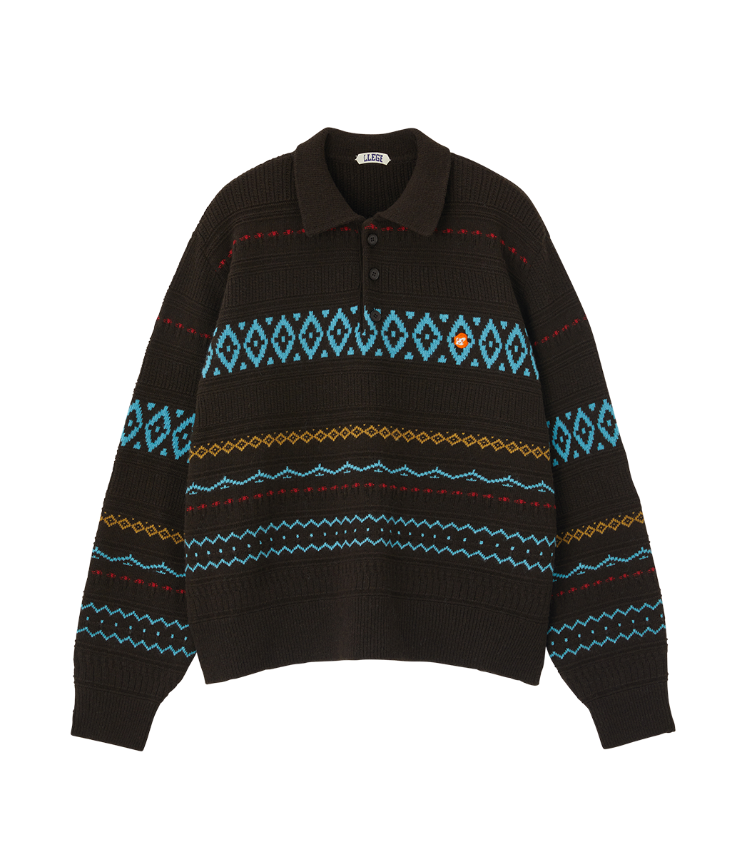 Llege - Fair Isle Polo Knit (Brown) product image 1 | TRAB K-Fashion Australia
