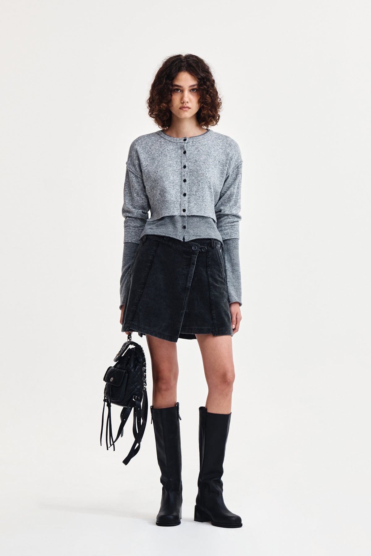 Matin Kim - Washed Corduroy Wrap Skirt (Black) product image 8 | TRAB K-Fashion Australia