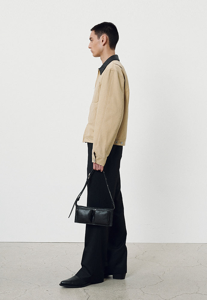 Tonywack - Leather Collar Garment-Washed Rivet Work Jacket (Faded Beige) product image 2 | TRAB K-Fashion Australia