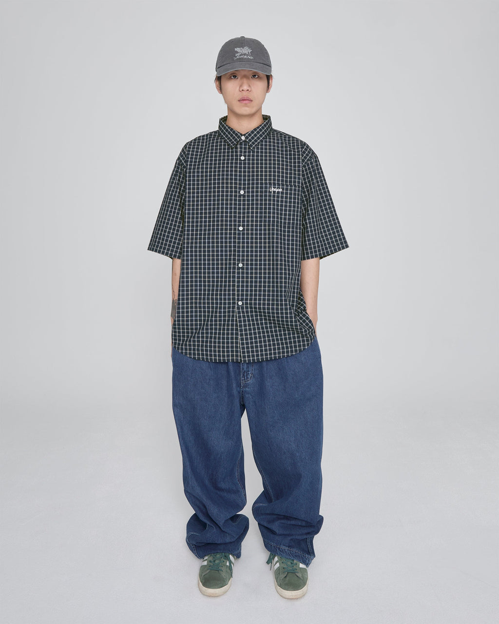 yeseyesee - Y.E.S Short Sleeve Check Shirt (Navy) product image 7 | TRAB K-Fashion Australia