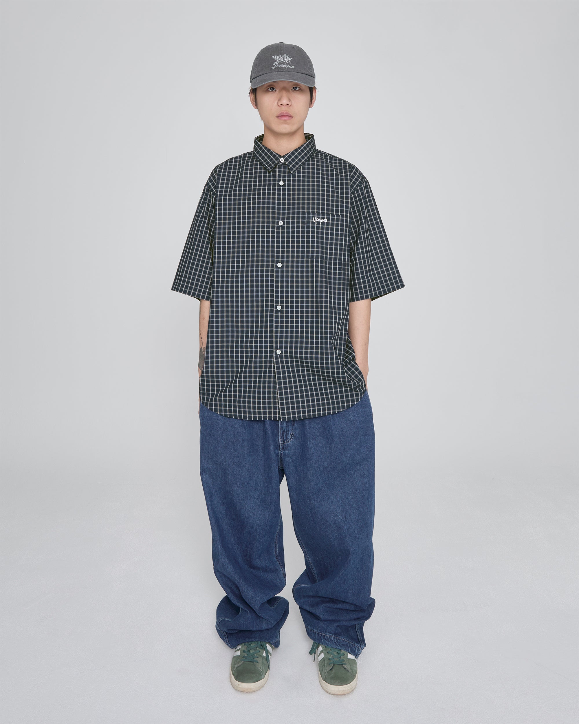 yeseyesee - Y.E.S Short Sleeve Check Shirt (Navy) product image 7 | TRAB K-Fashion Australia