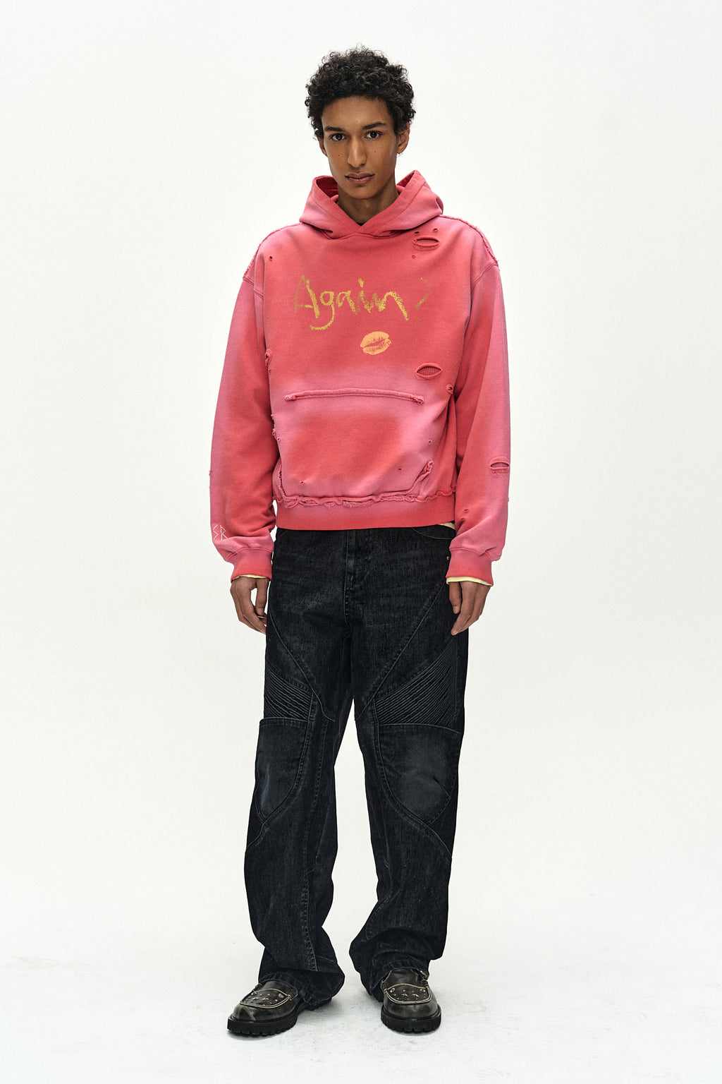 Andersson Bell - (essential) Unisex Spray Washed Again Lip Hoodie (red) (Red) product image 2 | TRAB K-Fashion Australia