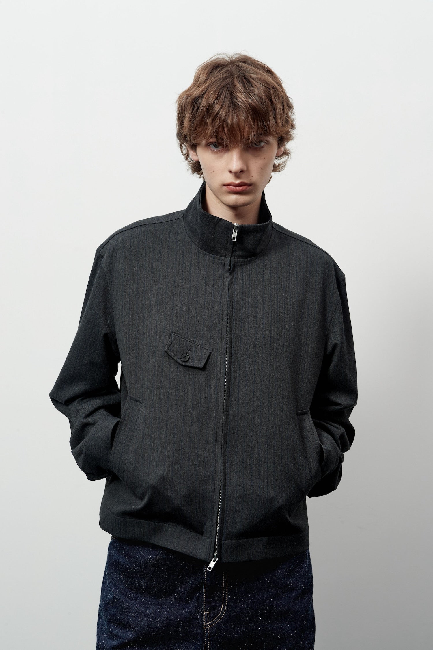 Stu - High Neck Crop Stripe Jacket (Grey) product image 14 | TRAB K-Fashion Australia