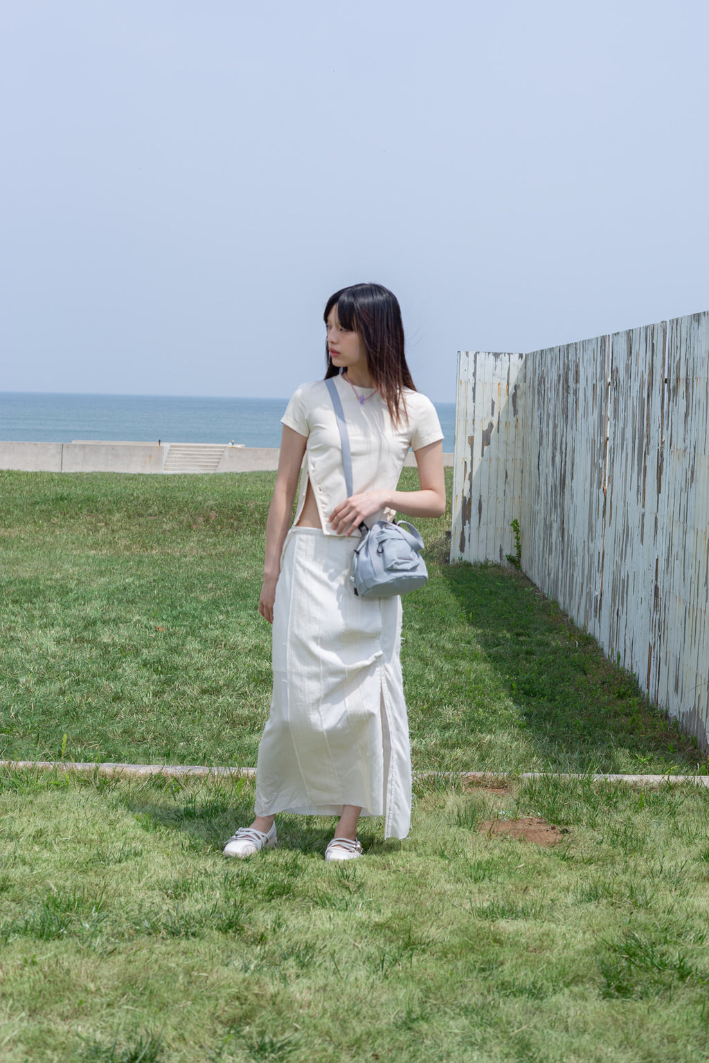 Matin Kim - Slit Button Point Crop Top (Ivory) product image 8 | TRAB K-Fashion Australia