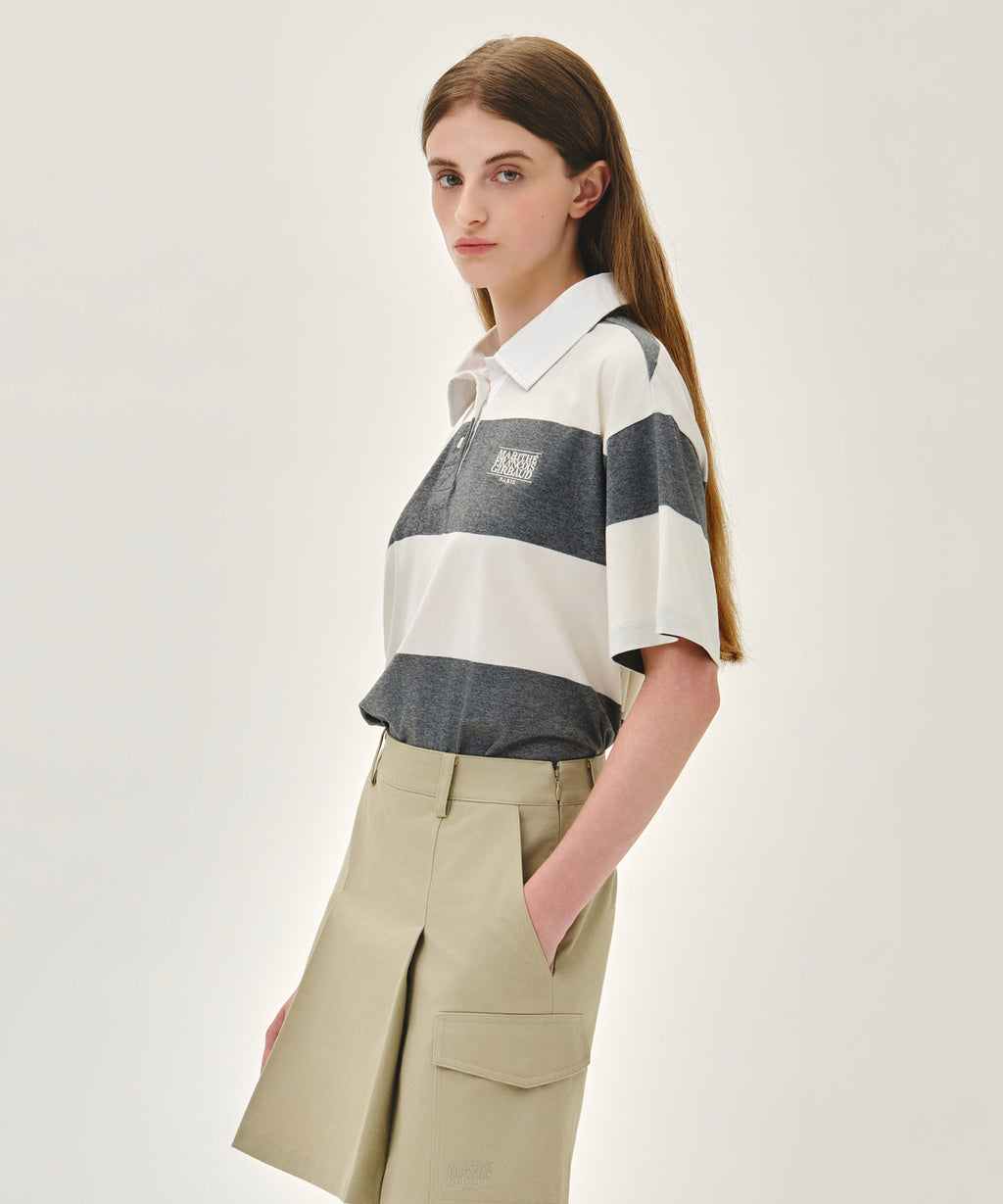 Marithe & Francois Girbaud - Small Classic Logo Rugby Stripe Oversized Collar Tee (Ivory) product image 2 | TRAB K-Fashion Australia