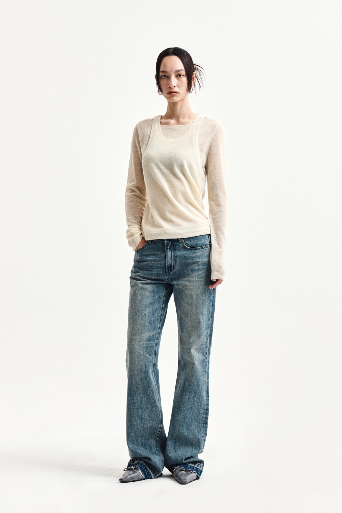 Matin Kim - Mohair Layered Knit Pullover (Light Yellow) product image 14 | TRAB K-Fashion Australia