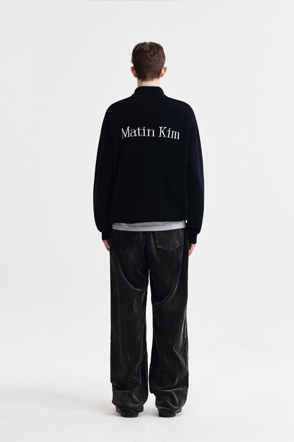 Matin Kim - Back Logo Half Knit Zip Up Pullover (Navy) product image 7 | TRAB K-Fashion Australia