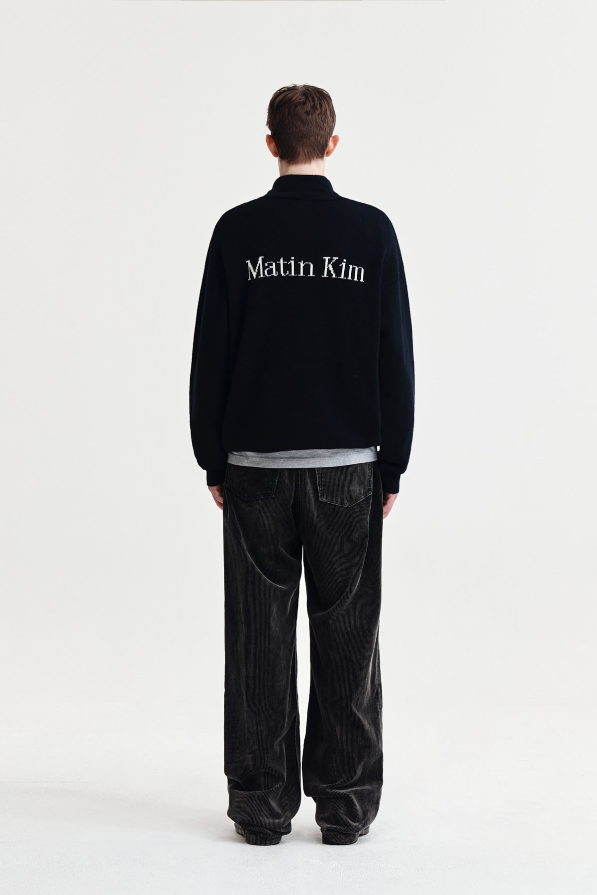 Matin Kim - Back Logo Half Knit Zip Up Pullover (Navy) product image 7 | TRAB K-Fashion Australia