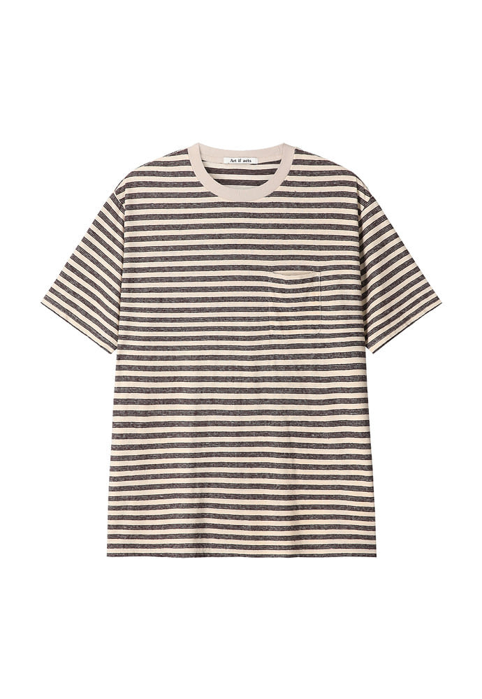 Art if acts - Linen Stripe Pocket Tee (Oatmeal) product image 6 | TRAB K-Fashion Australia