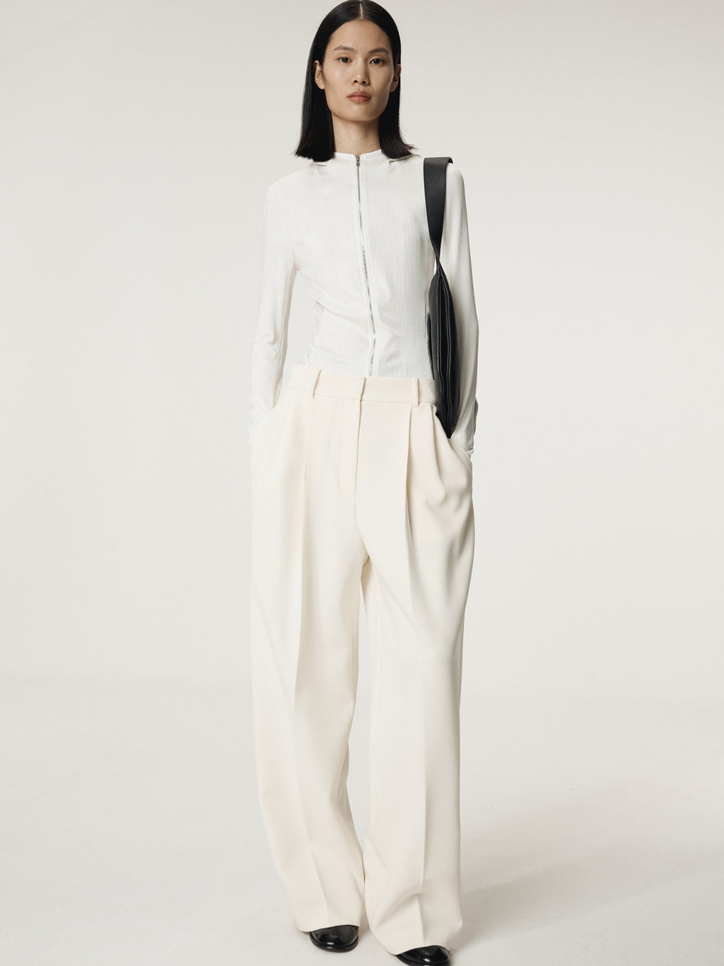 Recto - Sheer Jersey Fitted Zip Hoodie (Ivory) product image 3 | TRAB K-Fashion Australia