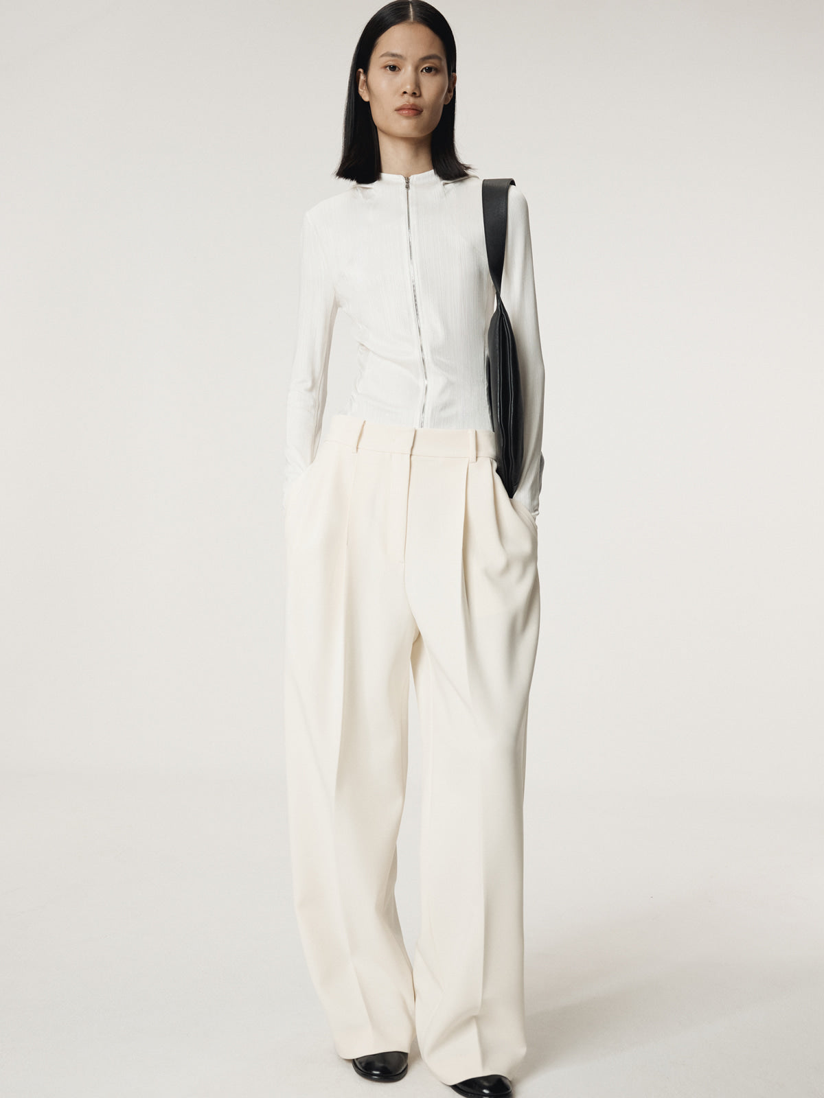 Recto - Sheer Jersey Fitted Zip Hoodie (Ivory) product image 3 | TRAB K-Fashion Australia