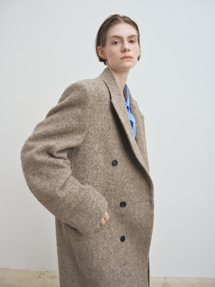 Tonywack - Textured Wool And Alpaca Double-Breasted Coat (Beige) product image 5 | TRAB K-Fashion Australia