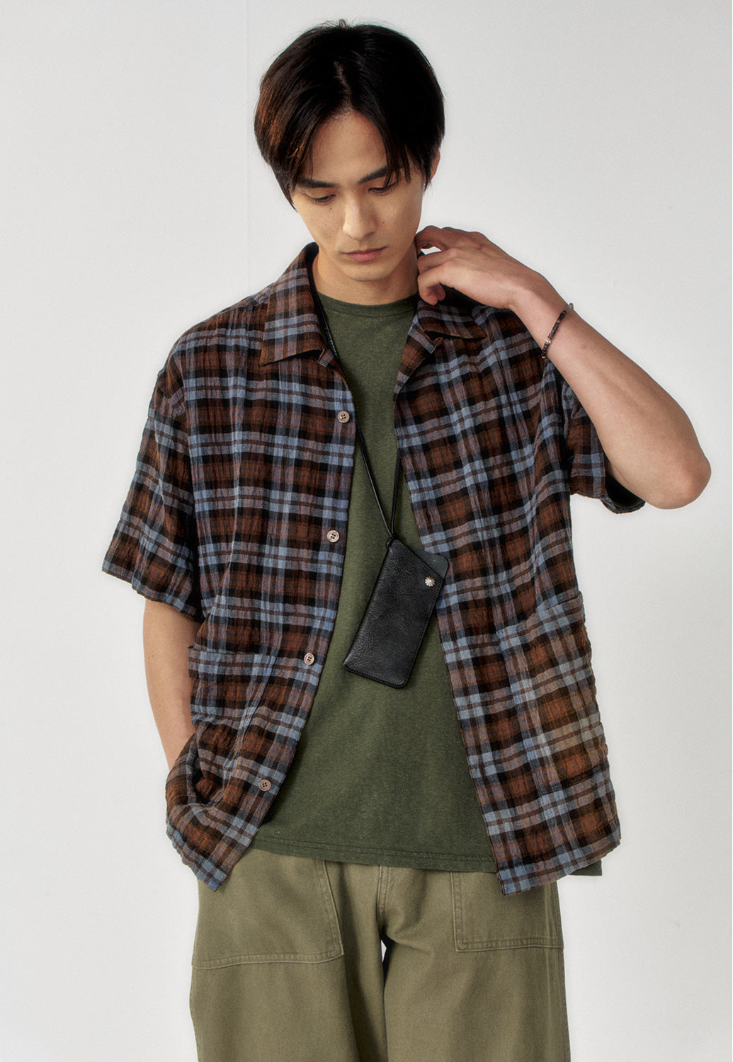 Art if acts - Check Two Pocket Half Shirt (Blue/Brown) product image 6 | TRAB K-Fashion Australia
