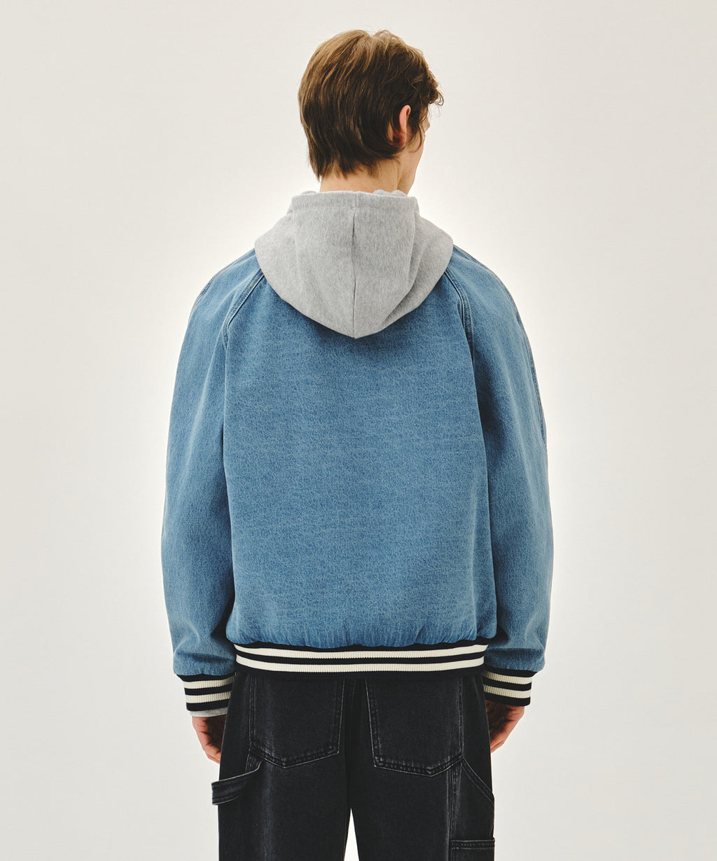 Marithe & Francois Girbaud - Classic Logo Raglan Denim Varsity Jacket (Light Blue) product image 3 | TRAB K-Fashion Australia