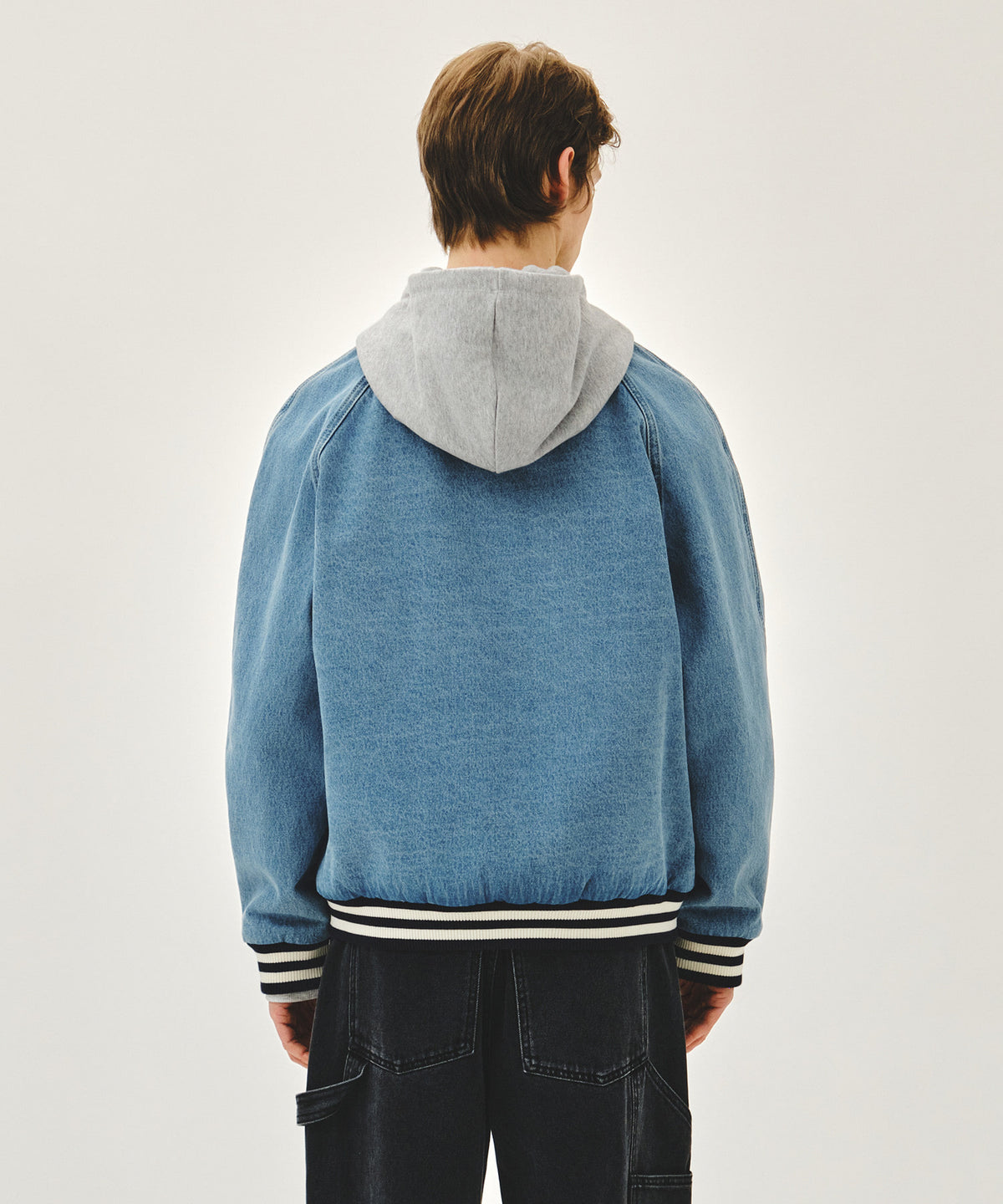 Marithe & Francois Girbaud - Classic Logo Raglan Denim Varsity Jacket (Light Blue) product image 3 | TRAB K-Fashion Australia