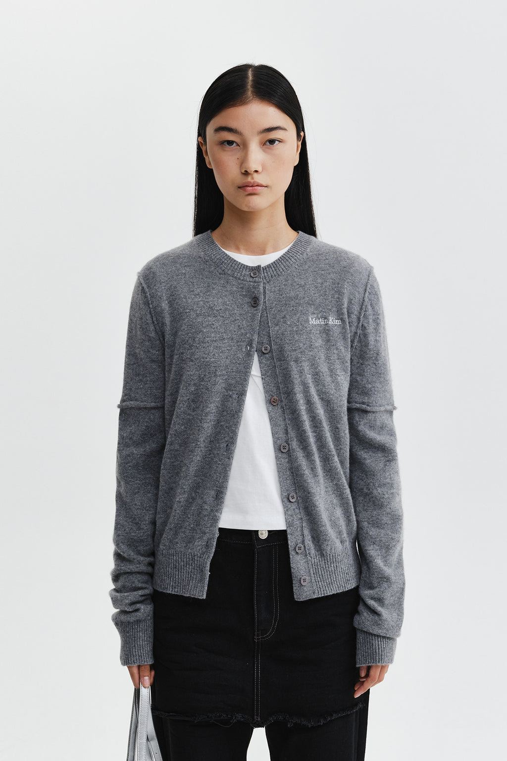 Matin Kim - Cashmere Blended Cutline Round Cardigan (Grey) product image 7 | TRAB K-Fashion Australia