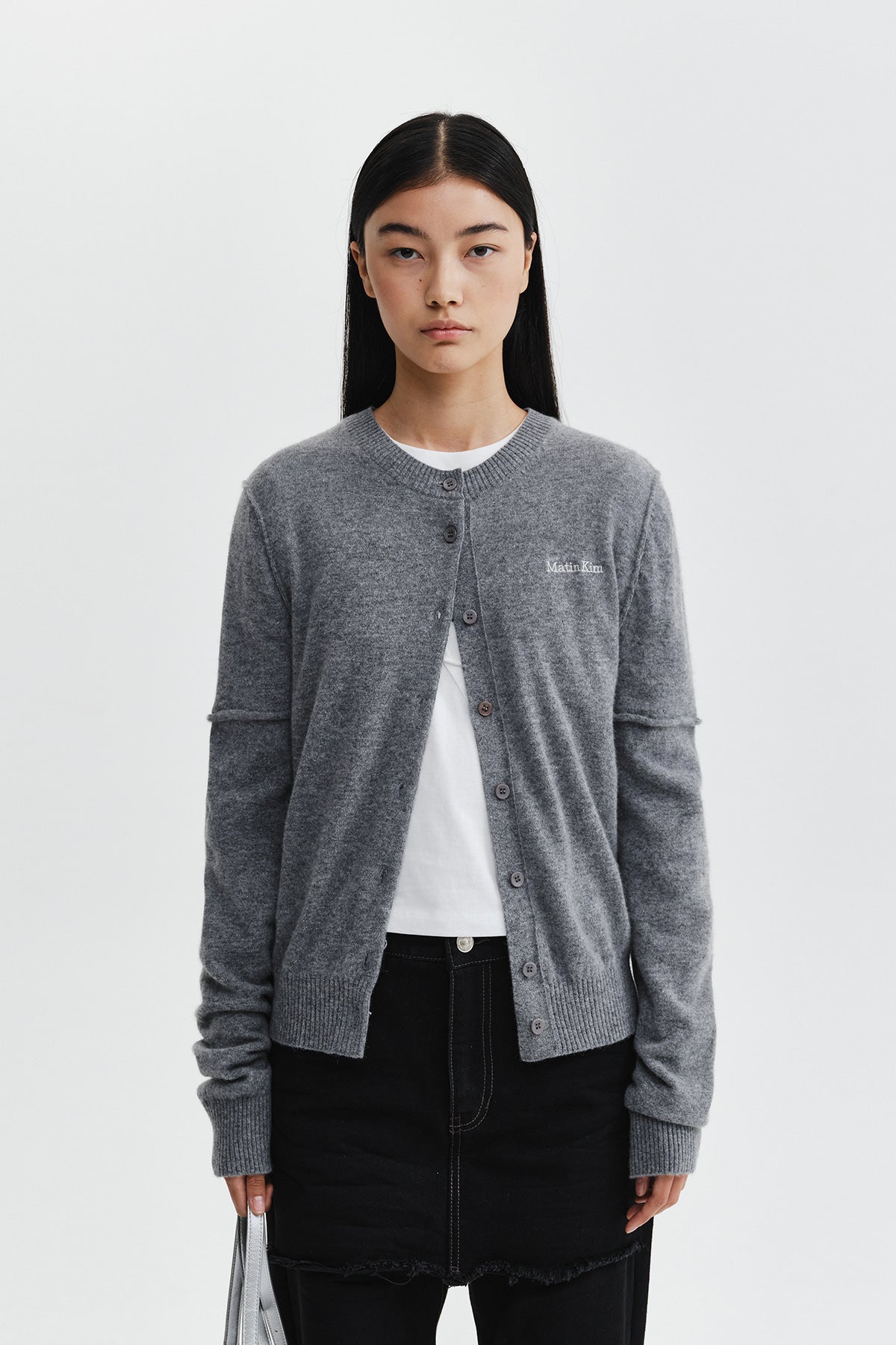 Matin Kim - Cashmere Blended Cutline Round Cardigan (Grey) product image 7 | TRAB K-Fashion Australia