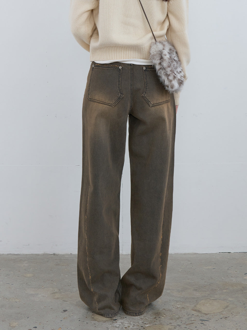 Kijun - Scratched Wide Jeans (Charcoal Brown) product image 2 | TRAB K-Fashion Australia