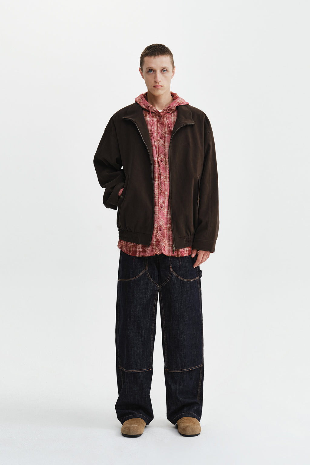 Matin Kim - Small Logo Faux Suede High Neck Jumper (Brown) product image 10 | TRAB K-Fashion Australia