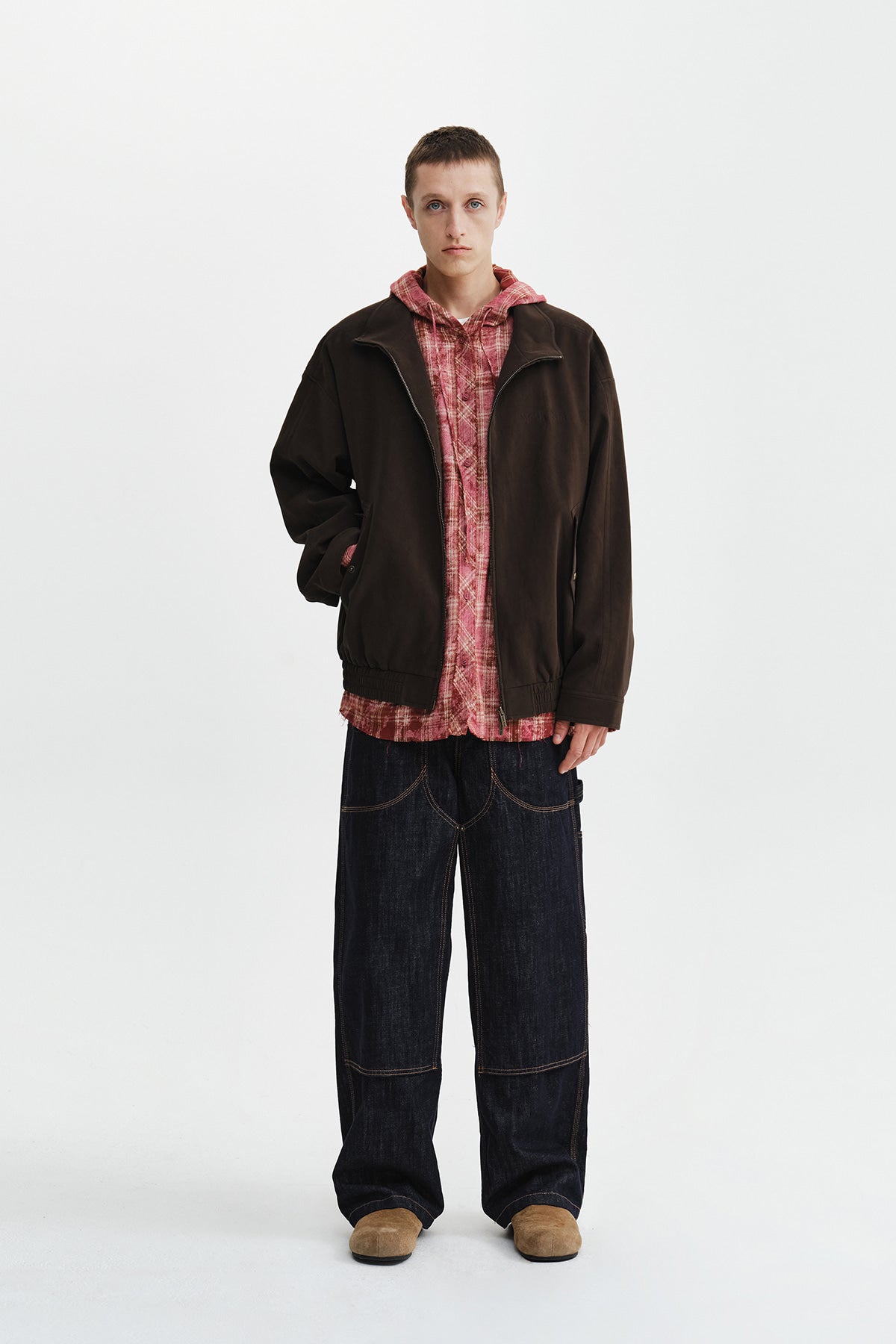 Matin Kim - Small Logo Faux Suede High Neck Jumper (Brown) product image 10 | TRAB K-Fashion Australia