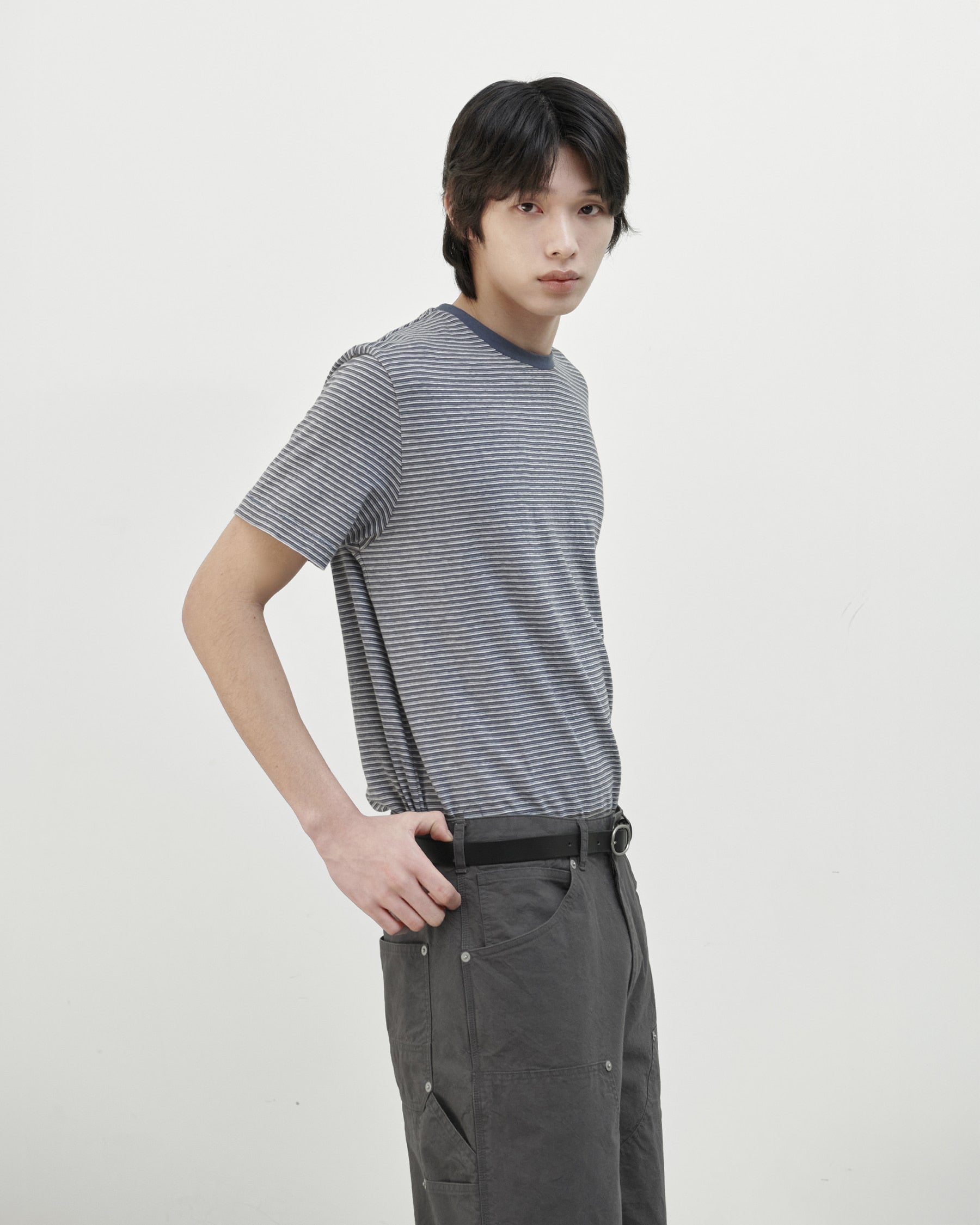 Brownyard - Waist Cut Stripe T Shirt (Blue) product image 2 | TRAB K-Fashion Australia