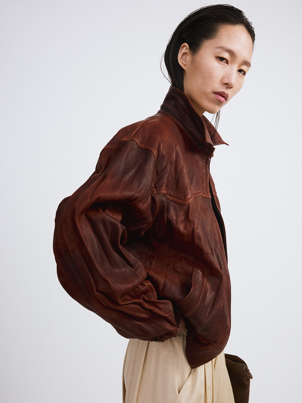 Recto - Vintage Effect Leather Jumper (Red Brown) product image 3 | TRAB K-Fashion Australia