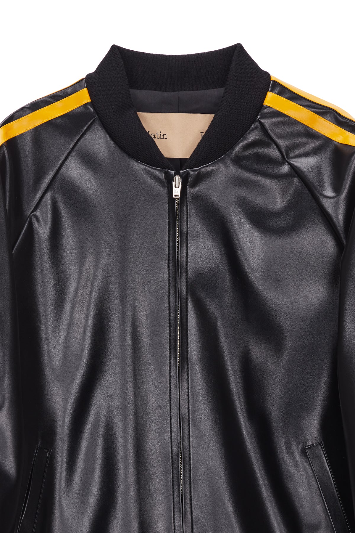 Matin Kim - Faux Leather Stadium Jumper (Black) product image 3 | TRAB K-Fashion Australia