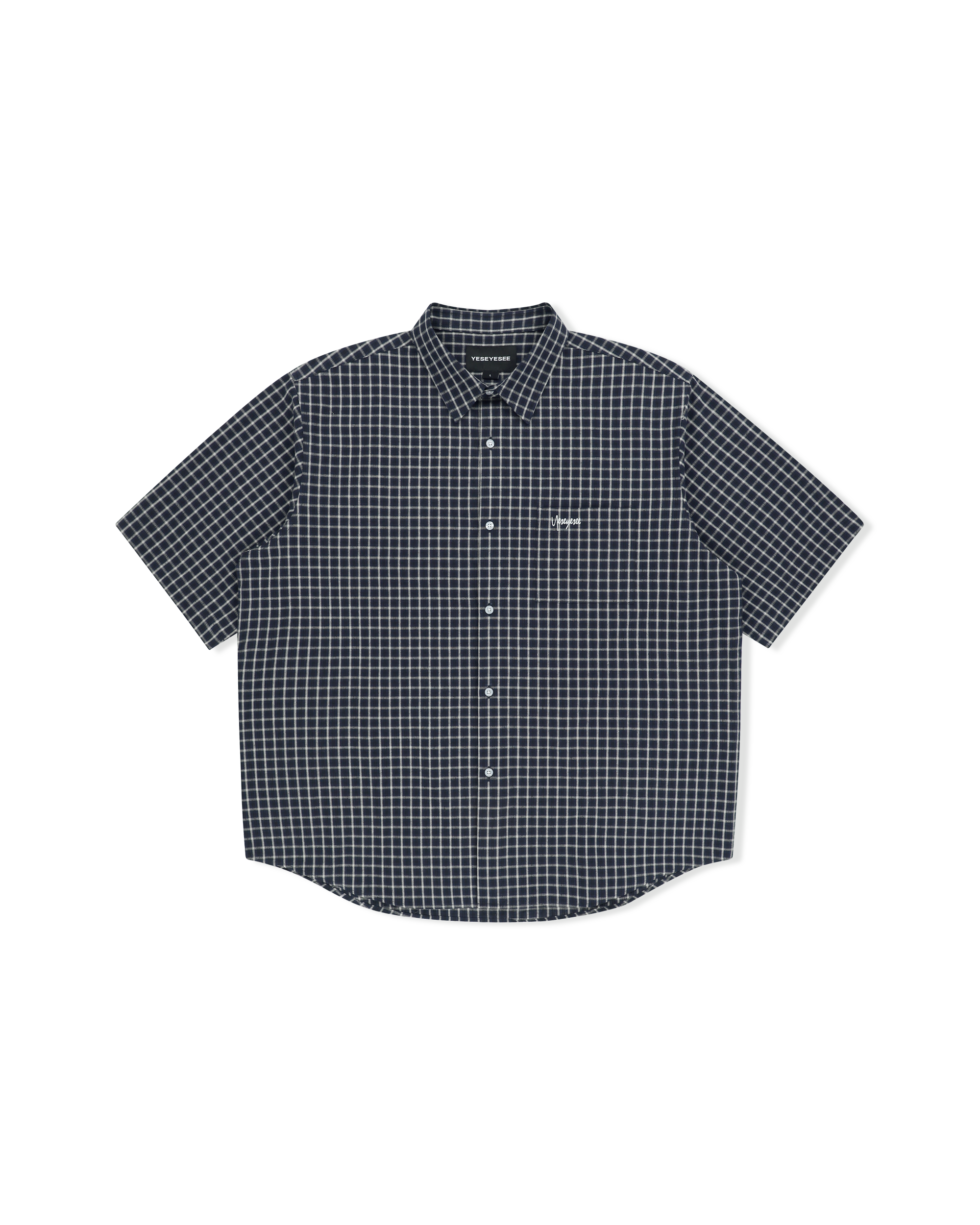 yeseyesee - Y.E.S Short Sleeve Check Shirt (Navy) product image 1 | TRAB K-Fashion Australia