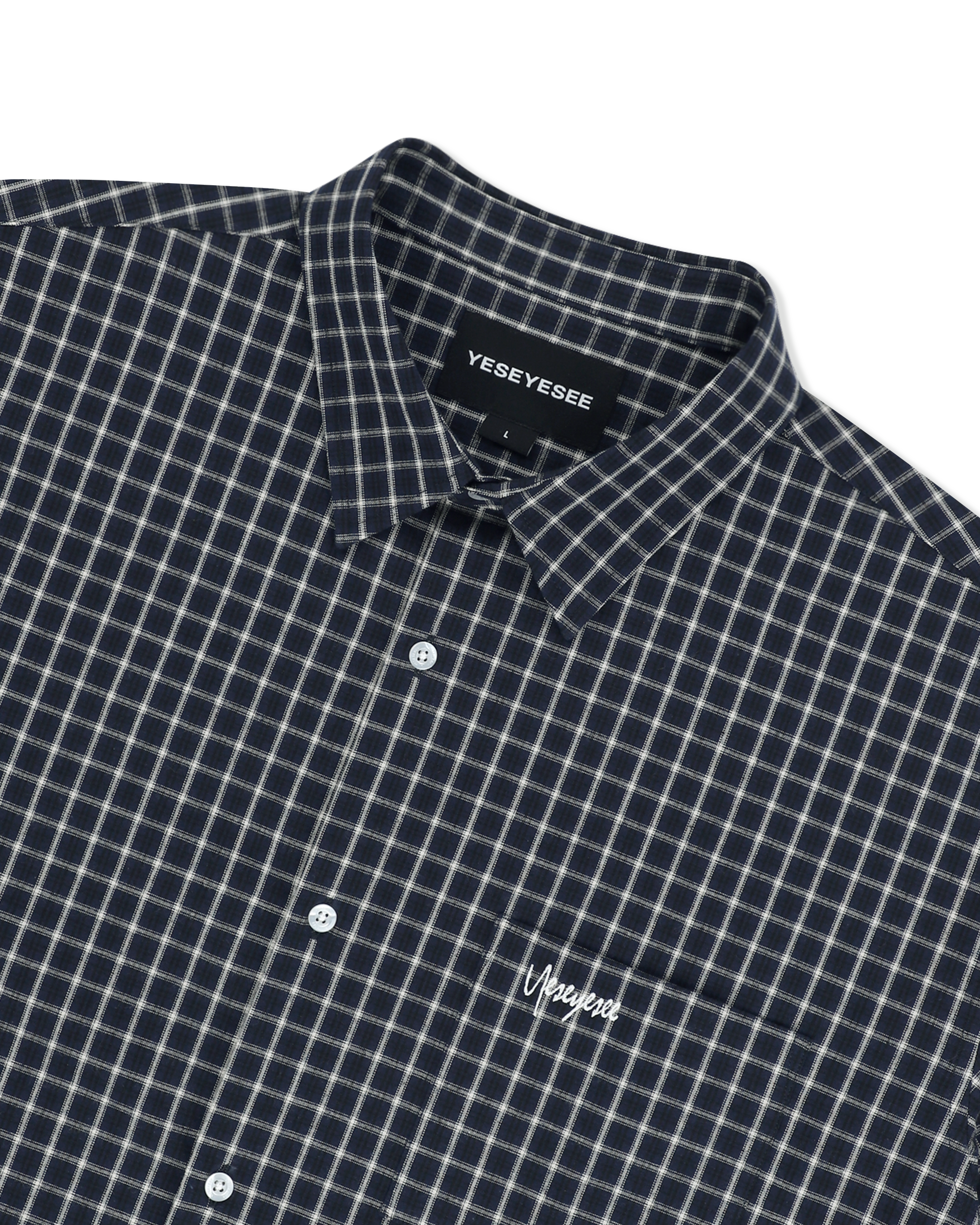 yeseyesee - Y.E.S Short Sleeve Check Shirt (Navy) product image 3 | TRAB K-Fashion Australia