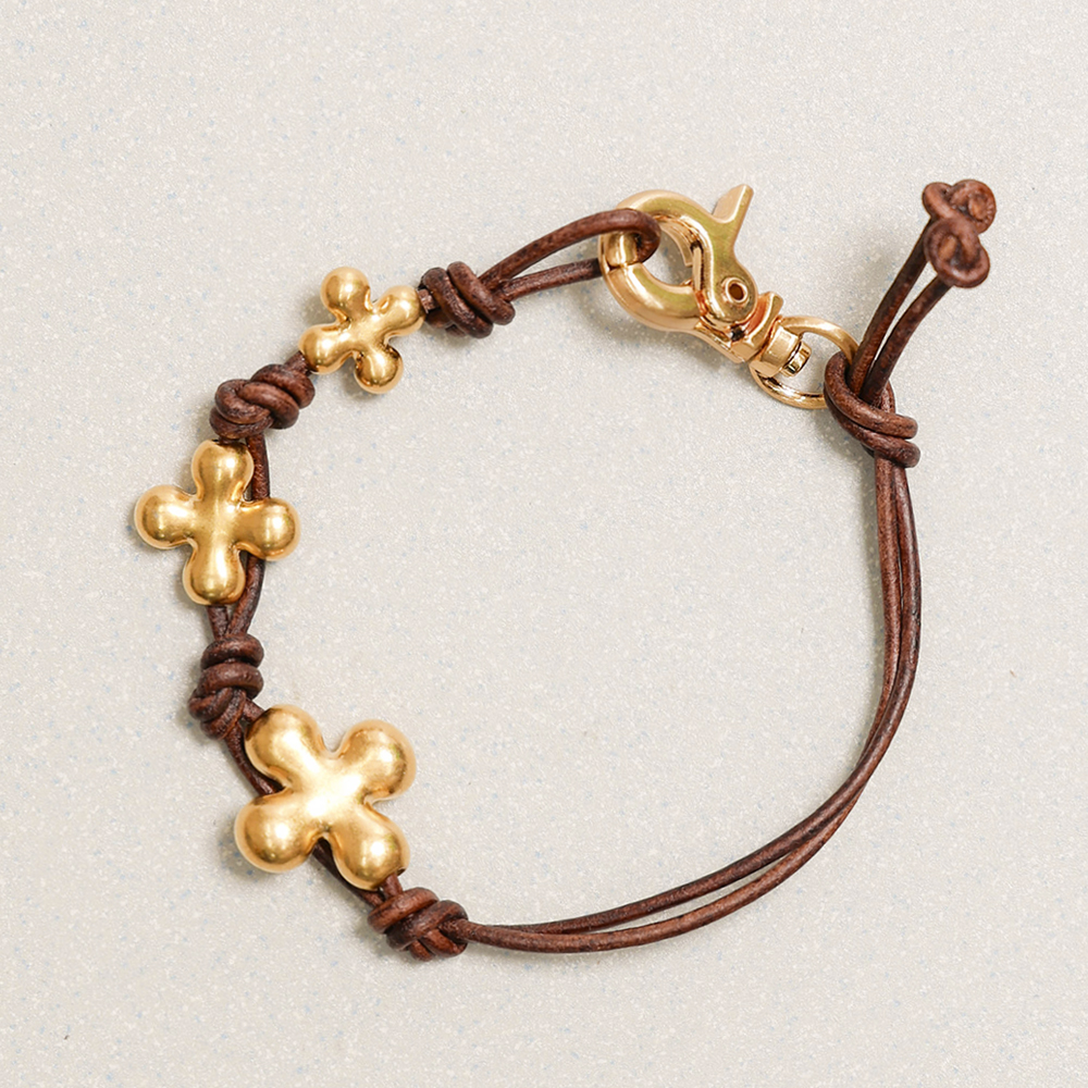 Towtow Archive - Fortuna Symbol Leather Bracelet (Gold Brown) product image 2 | TRAB K-Fashion Australia