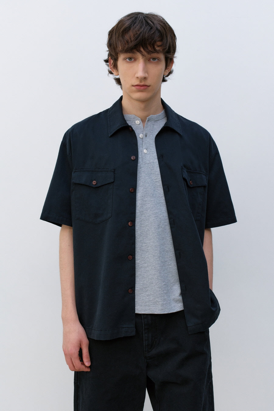 Insilence - Cotton Tencel Fatigue Shirt (Black) product image 5 | TRAB K-Fashion Australia