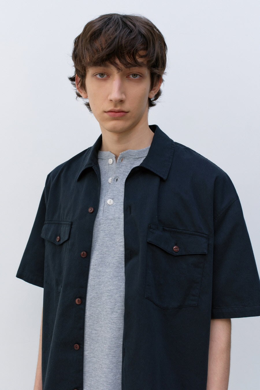 Insilence - Cotton Tencel Fatigue Shirt (Black) product image 2 | TRAB K-Fashion Australia