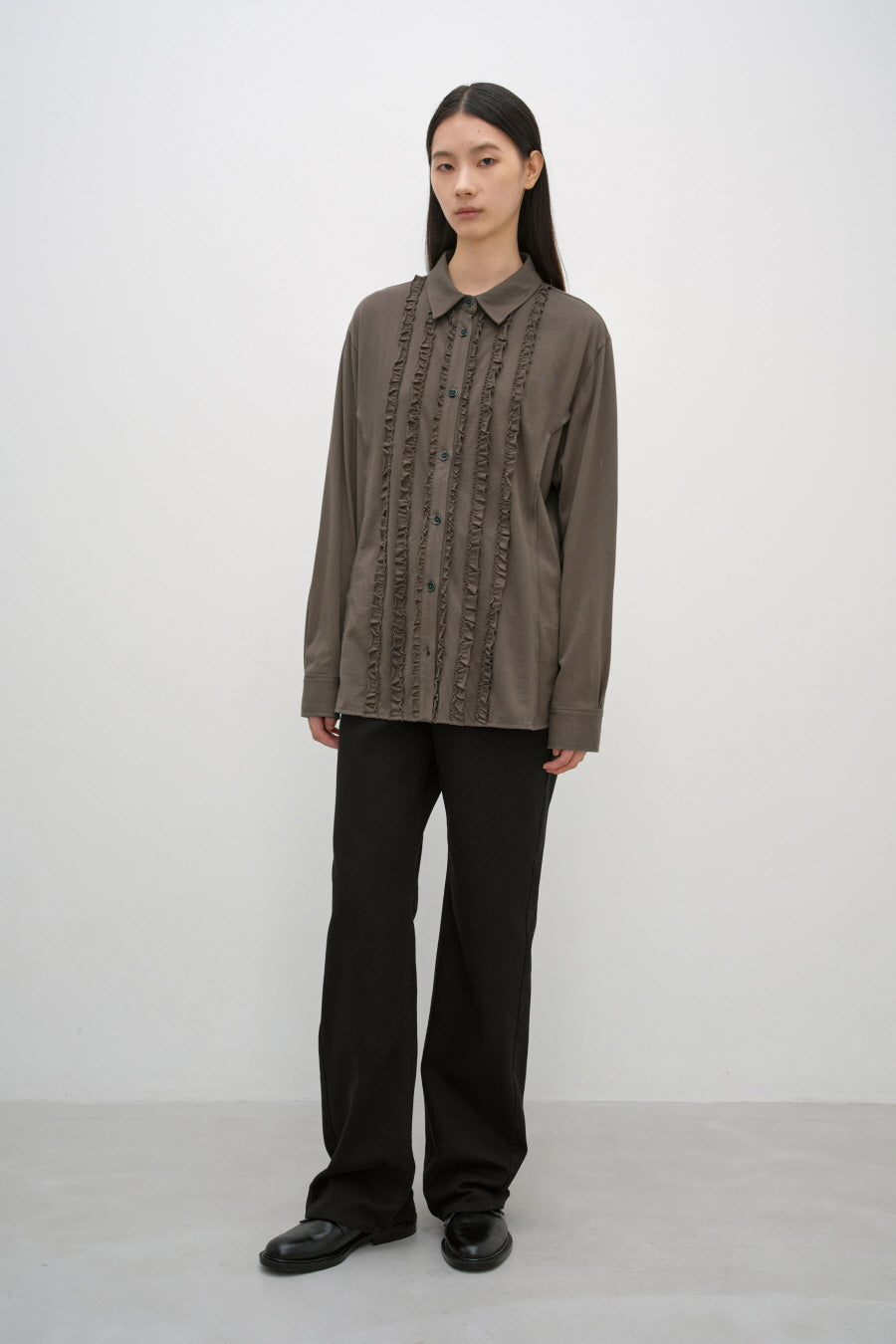 Insilence - Ruffle Jersey Shirt (Ash Brown) product image 2 | TRAB K-Fashion Australia