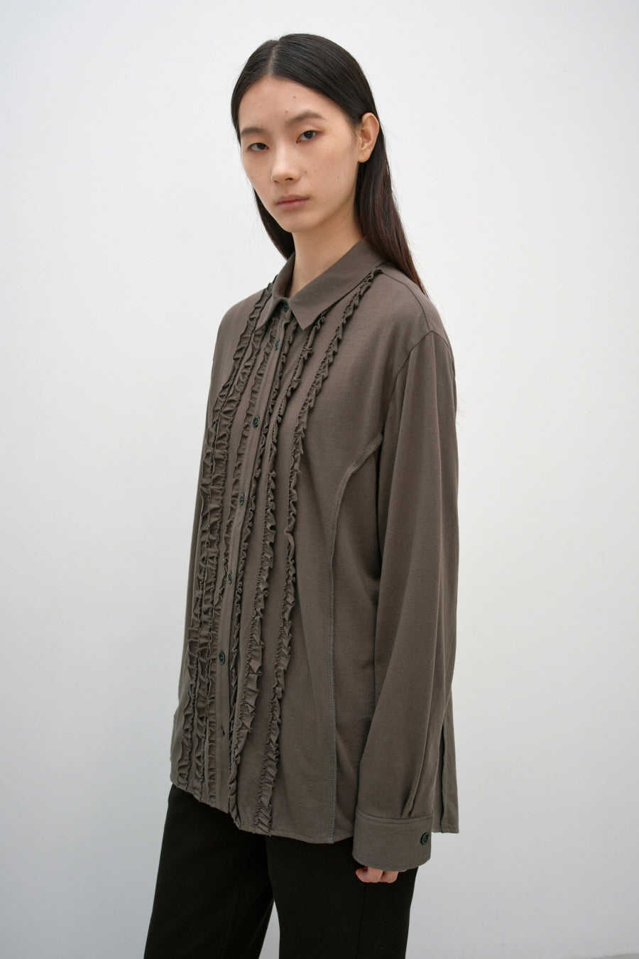 Insilence - Ruffle Jersey Shirt (Ash Brown) product image 4 | TRAB K-Fashion Australia