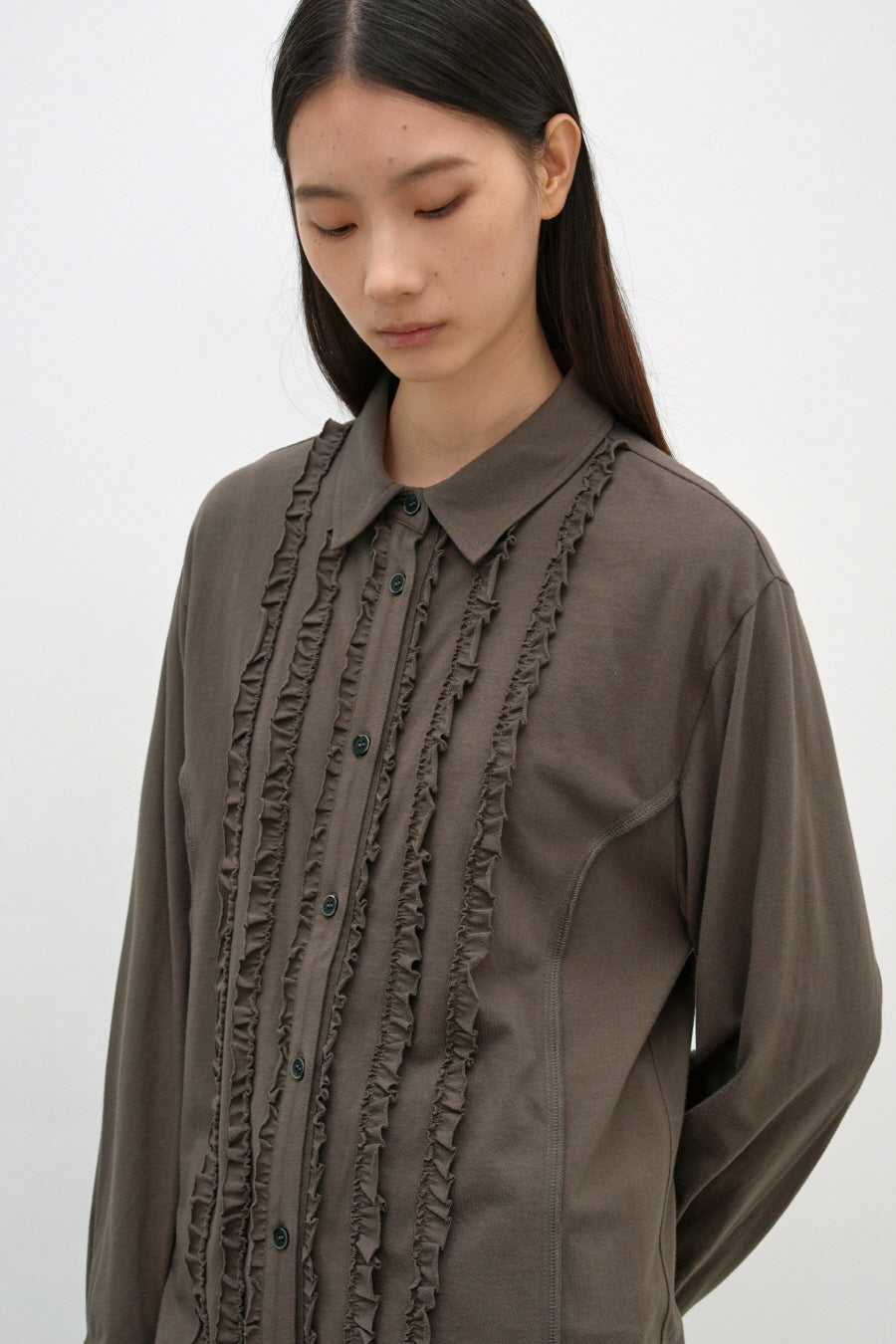 Insilence - Ruffle Jersey Shirt (Ash Brown) product image 6 | TRAB K-Fashion Australia