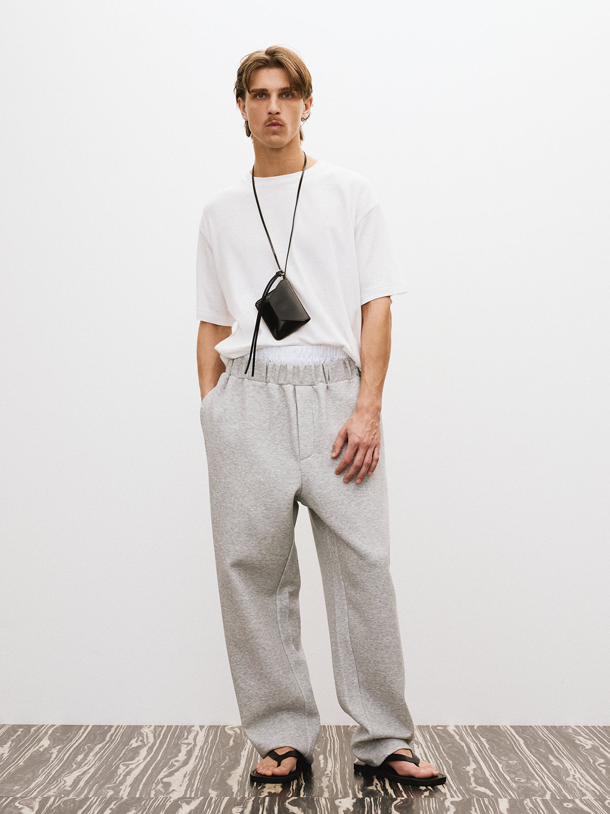 Recto - Wide Banding Loose Fit Sweat Pants (Melange Grey) product image 5 | TRAB K-Fashion Australia