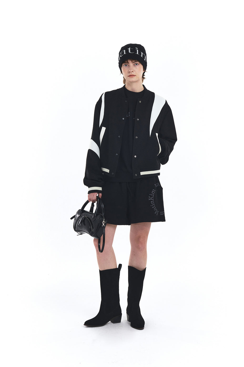 Matin Kim - Logo Jacquard Short Beanie (Black) product image 8 | TRAB K-Fashion Australia