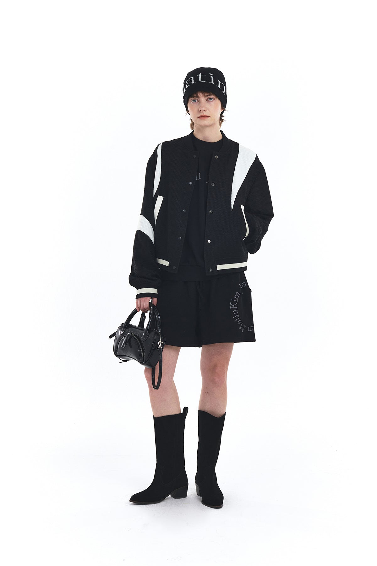 Matin Kim - Logo Jacquard Short Beanie (Black) product image 8 | TRAB K-Fashion Australia