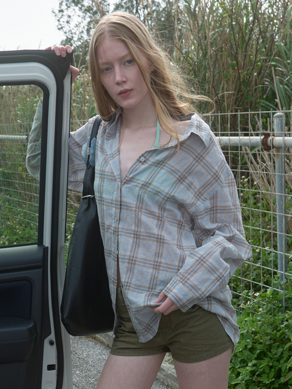 Kijun - Sheer Check Shirt (Sky Blue) product image 1 | TRAB K-Fashion Australia