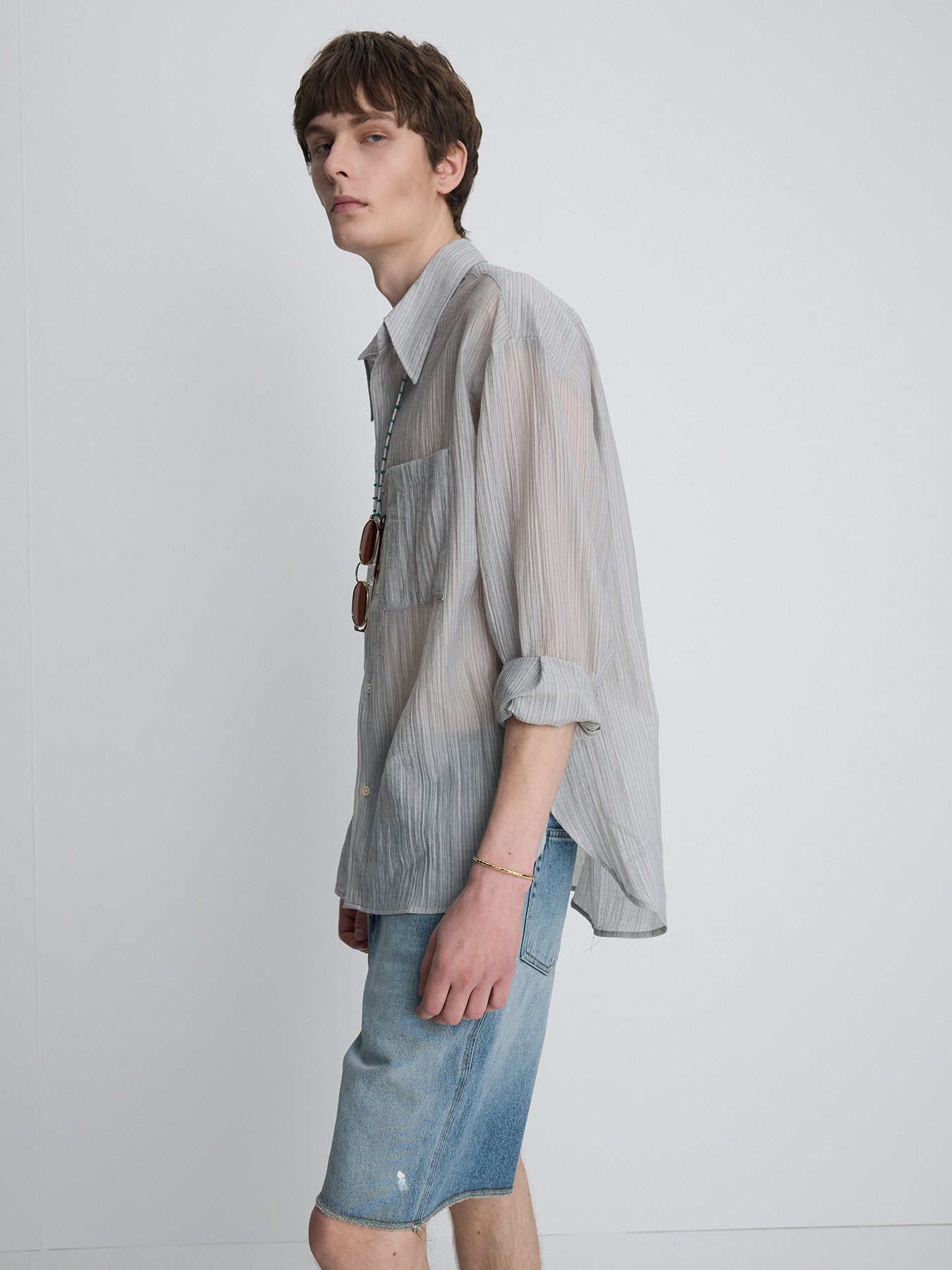 Tonywack - Lyocell Oversized Stripe Shirt (Grey) product image 3 | TRAB K-Fashion Australia